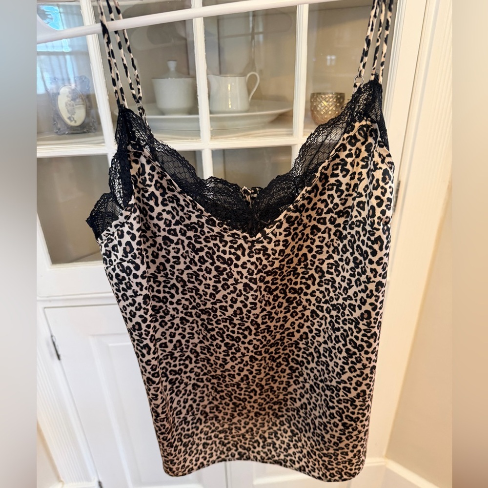Abercrombie & Fitch Leopard Lace Trim Camisole Satin Cami Top Small